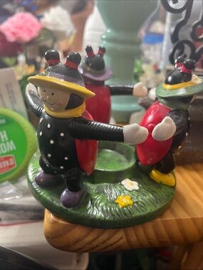 Whimsical Ladybug Figurine candle holder trio